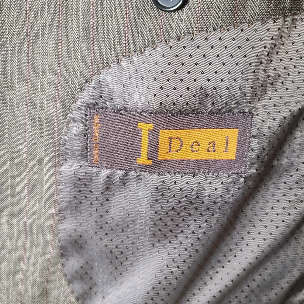Ideal Jacket Mens‎ 44L Brown Striped Blazer Two Button Super 140s Wool Suit Coat